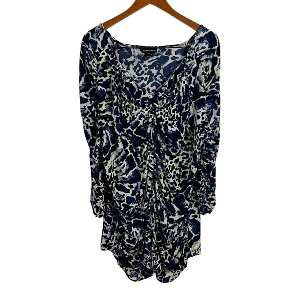Fashion Bug Ruched Tunic Blouse 2X Stretchy Leopard Print Blue Neon Yellow White - Picture 10 of 12